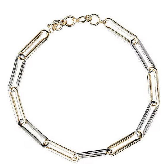 *NWT MING WANG Two Tone Short Link Collar Toggle Closure Necklace - Picture 2 of 7